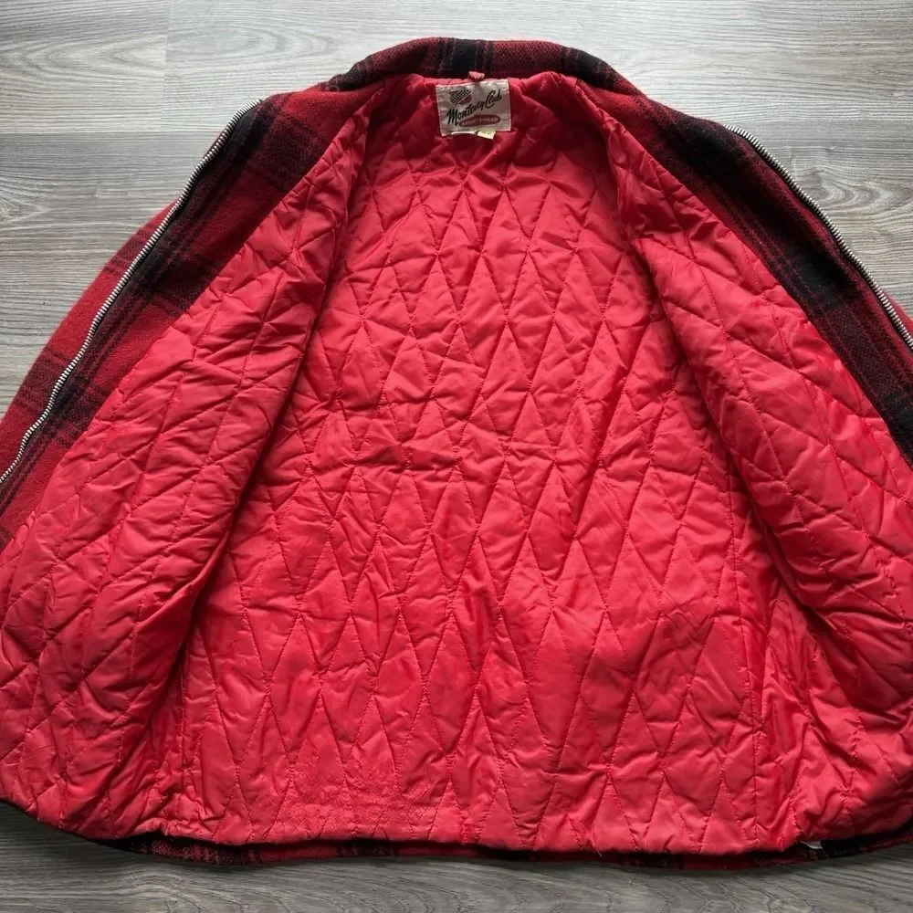 VTG 70s Monterey Club Sportswear Red Plaid Wool Jacket Hunting Quilt Lined 42